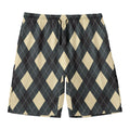 Spruce Blue And Beige Argyle Print Men's Swim Trunks