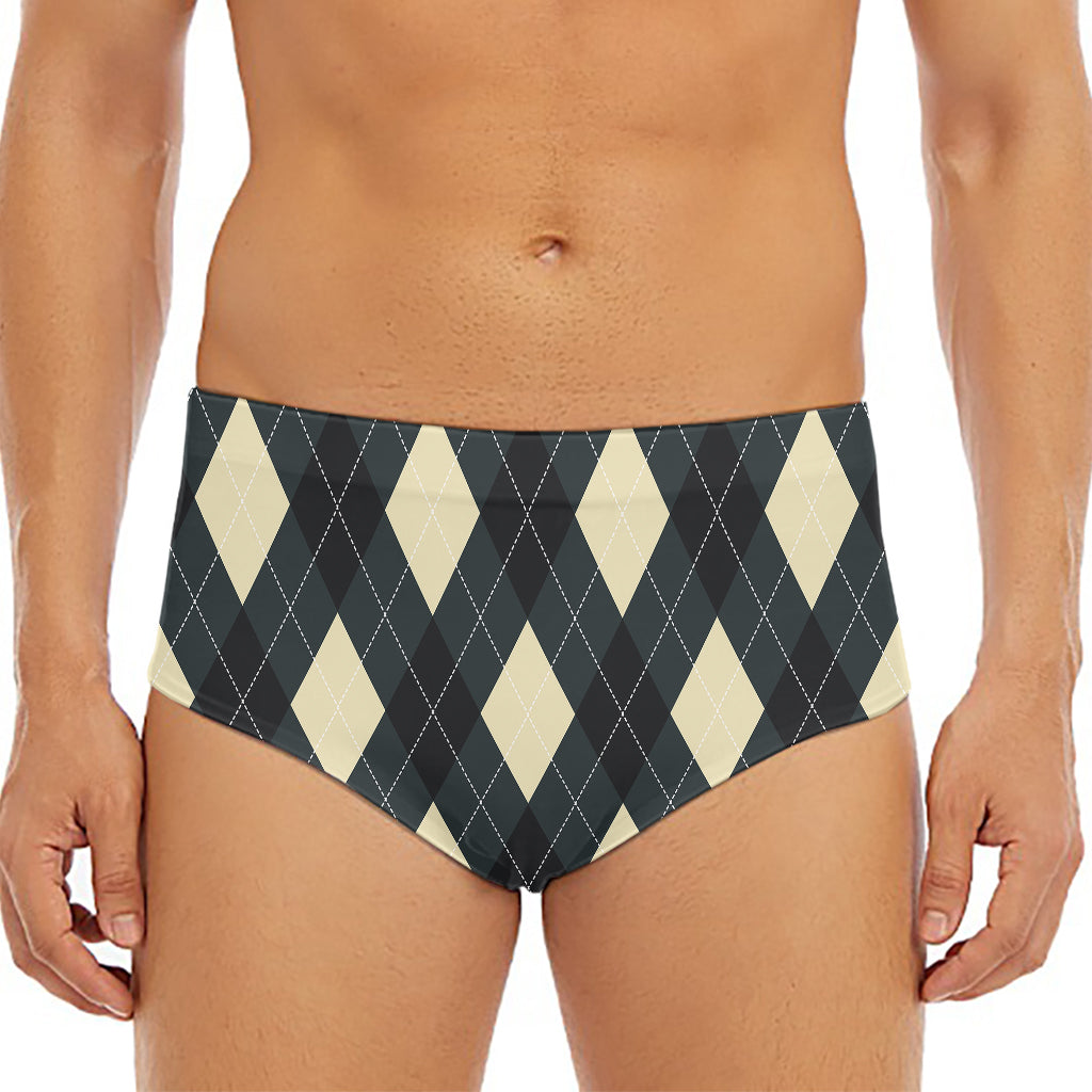 Spruce Blue And Beige Argyle Print Men's Triangle Swim Briefs