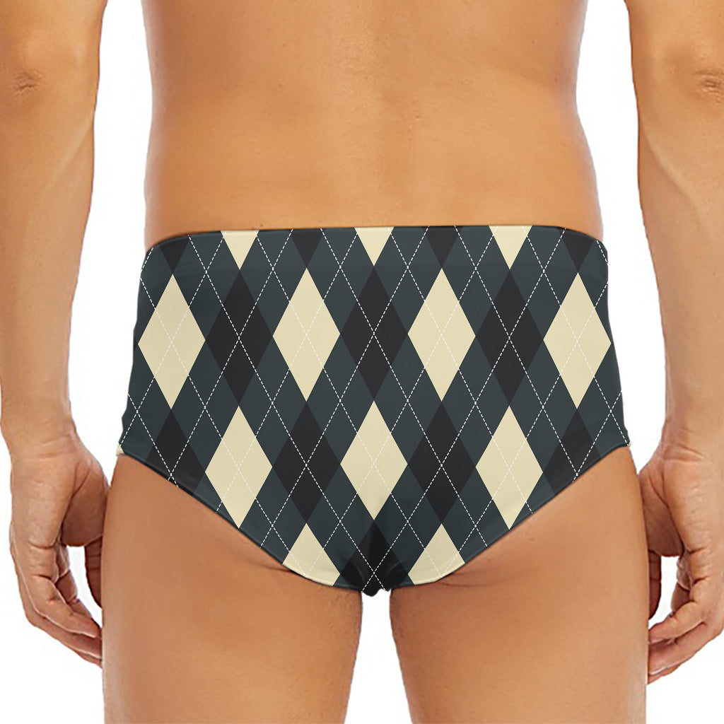 Spruce Blue And Beige Argyle Print Men's Triangle Swim Briefs