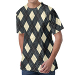 Spruce Blue And Beige Argyle Print Men's Velvet T-Shirt