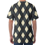Spruce Blue And Beige Argyle Print Men's Velvet T-Shirt