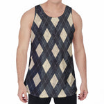 Spruce Blue And Beige Argyle Print Men's Velvet Tank Top