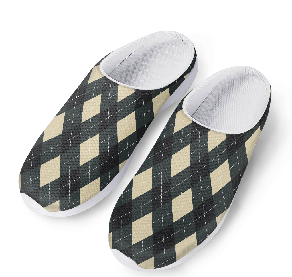 Spruce Blue And Beige Argyle Print Mesh Casual Shoes