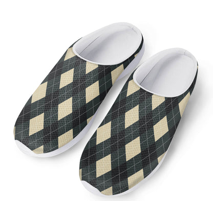 Spruce Blue And Beige Argyle Print Mesh Casual Shoes