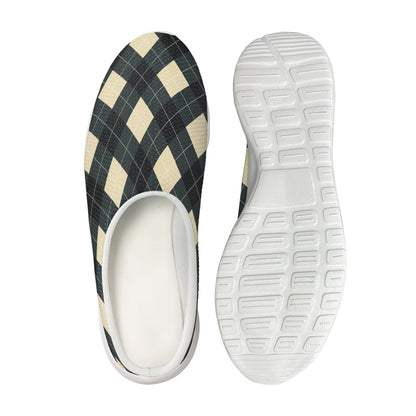 Spruce Blue And Beige Argyle Print Mesh Casual Shoes
