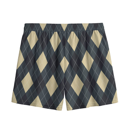 Spruce Blue And Beige Argyle Print Mesh Shorts