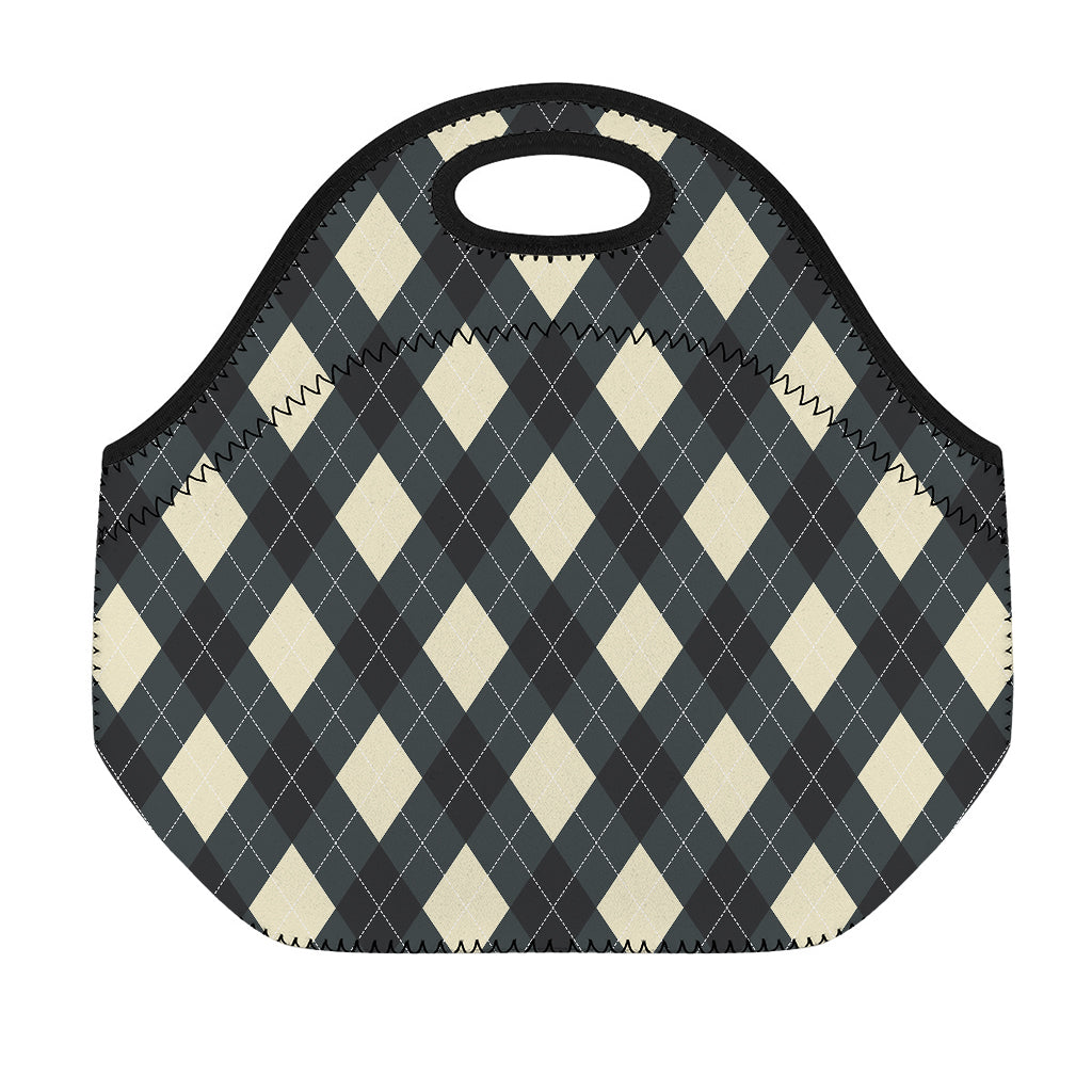 Spruce Blue And Beige Argyle Print Neoprene Lunch Bag