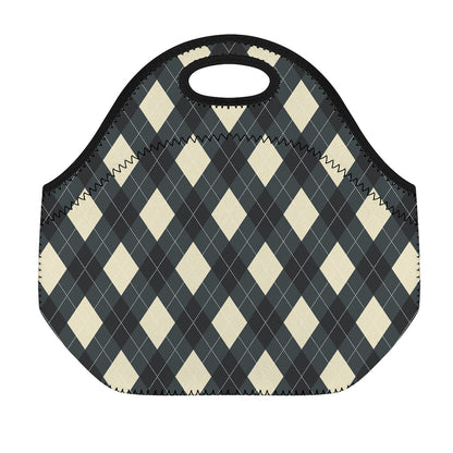 Spruce Blue And Beige Argyle Print Neoprene Lunch Bag