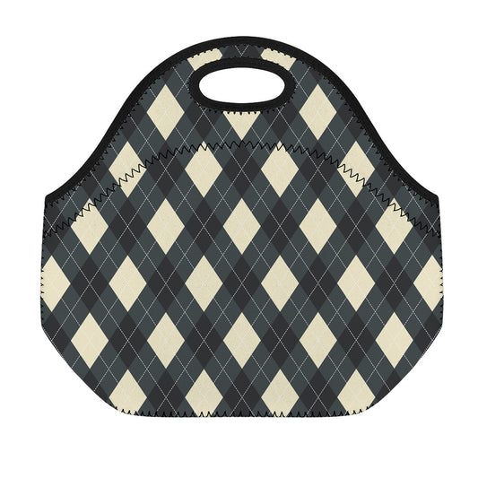Spruce Blue And Beige Argyle Print Neoprene Lunch Bag