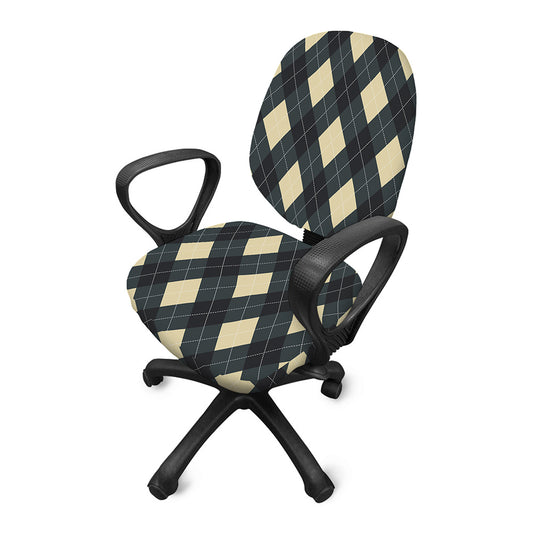 Spruce Blue And Beige Argyle Print Office Chair Cover