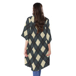 Spruce Blue And Beige Argyle Print Open Front Beach Cover Up