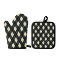 Spruce Blue And Beige Argyle Print Oven Mitt And Pot Holder Set