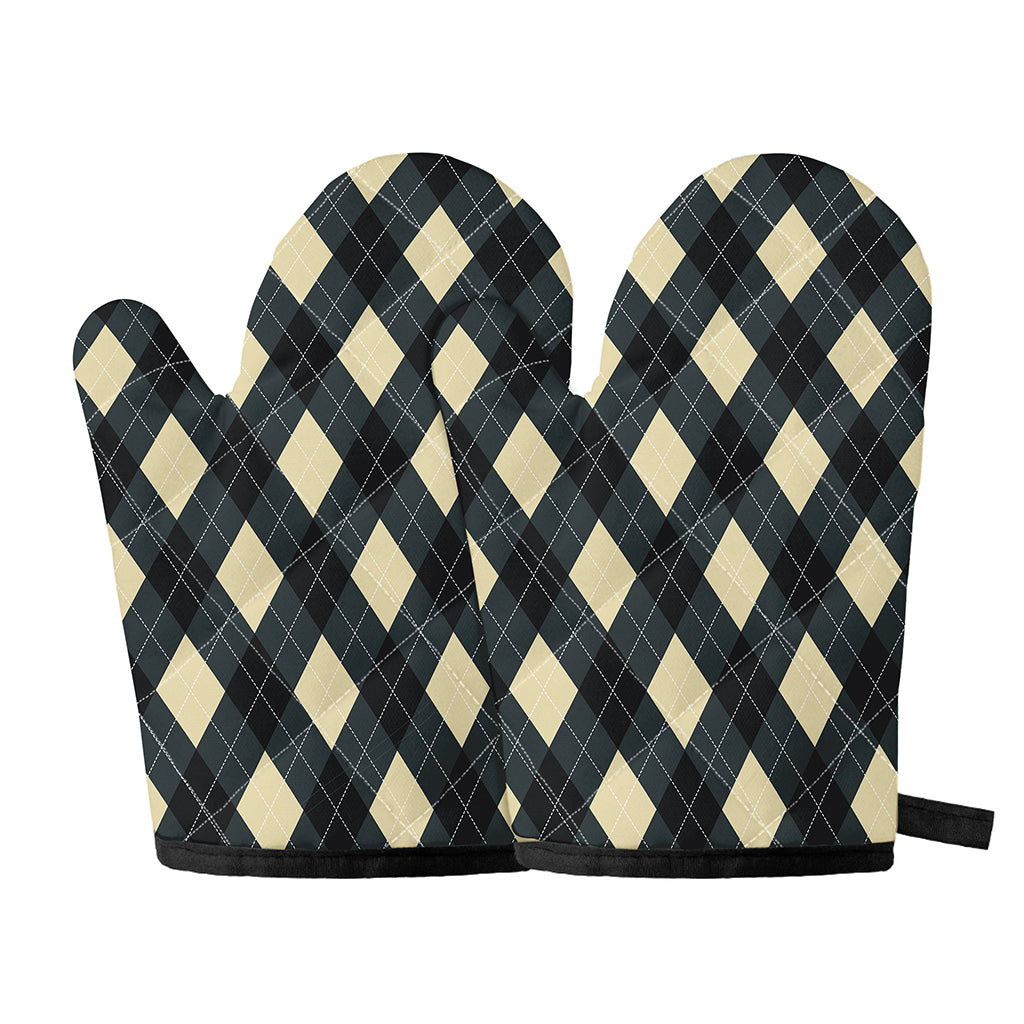 Spruce Blue And Beige Argyle Print Oven Mitts