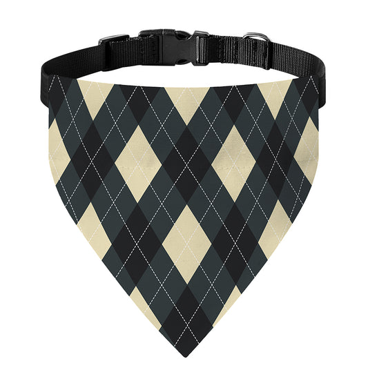 Spruce Blue And Beige Argyle Print Over The Collar Dog Bandana