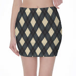 Spruce Blue And Beige Argyle Print Pencil Mini Skirt