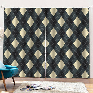 Spruce Blue And Beige Argyle Print Pencil Pleat Curtains