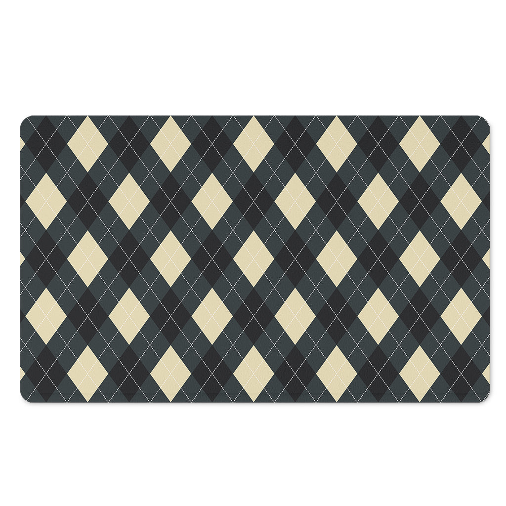 Spruce Blue And Beige Argyle Print Polyester Doormat