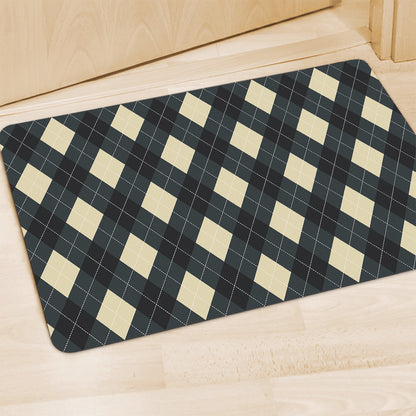 Spruce Blue And Beige Argyle Print Polyester Doormat