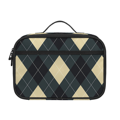 Spruce Blue And Beige Argyle Print Portable Lunch Bag
