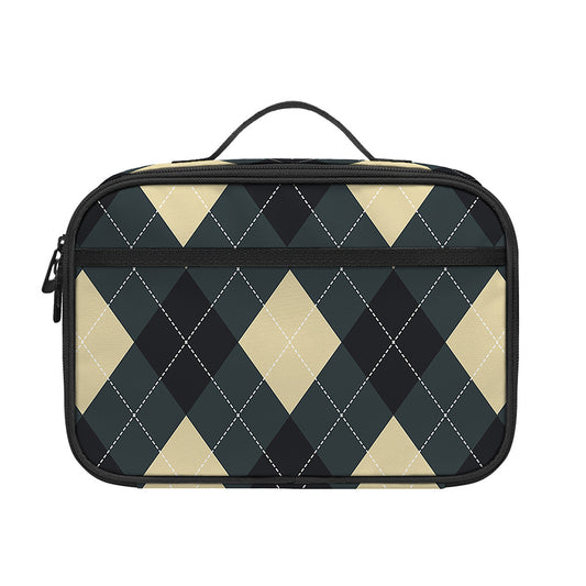 Spruce Blue And Beige Argyle Print Portable Lunch Bag