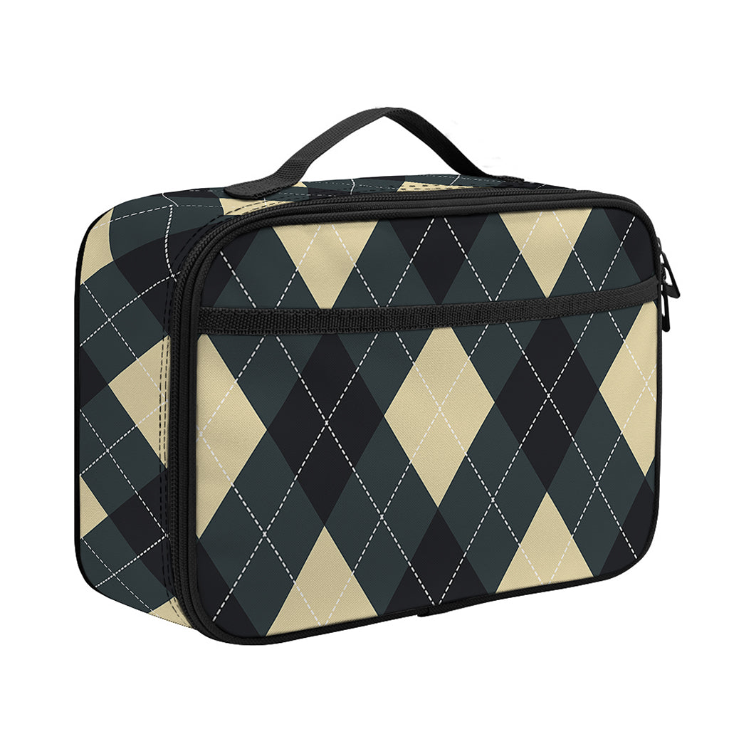 Spruce Blue And Beige Argyle Print Portable Lunch Bag