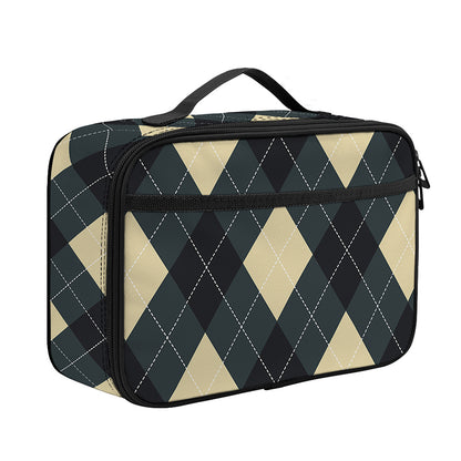 Spruce Blue And Beige Argyle Print Portable Lunch Bag