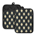 Spruce Blue And Beige Argyle Print Pot Holders With Pocket
