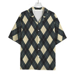 Spruce Blue And Beige Argyle Print Rayon Hawaiian Shirt