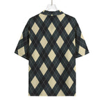 Spruce Blue And Beige Argyle Print Rayon Hawaiian Shirt