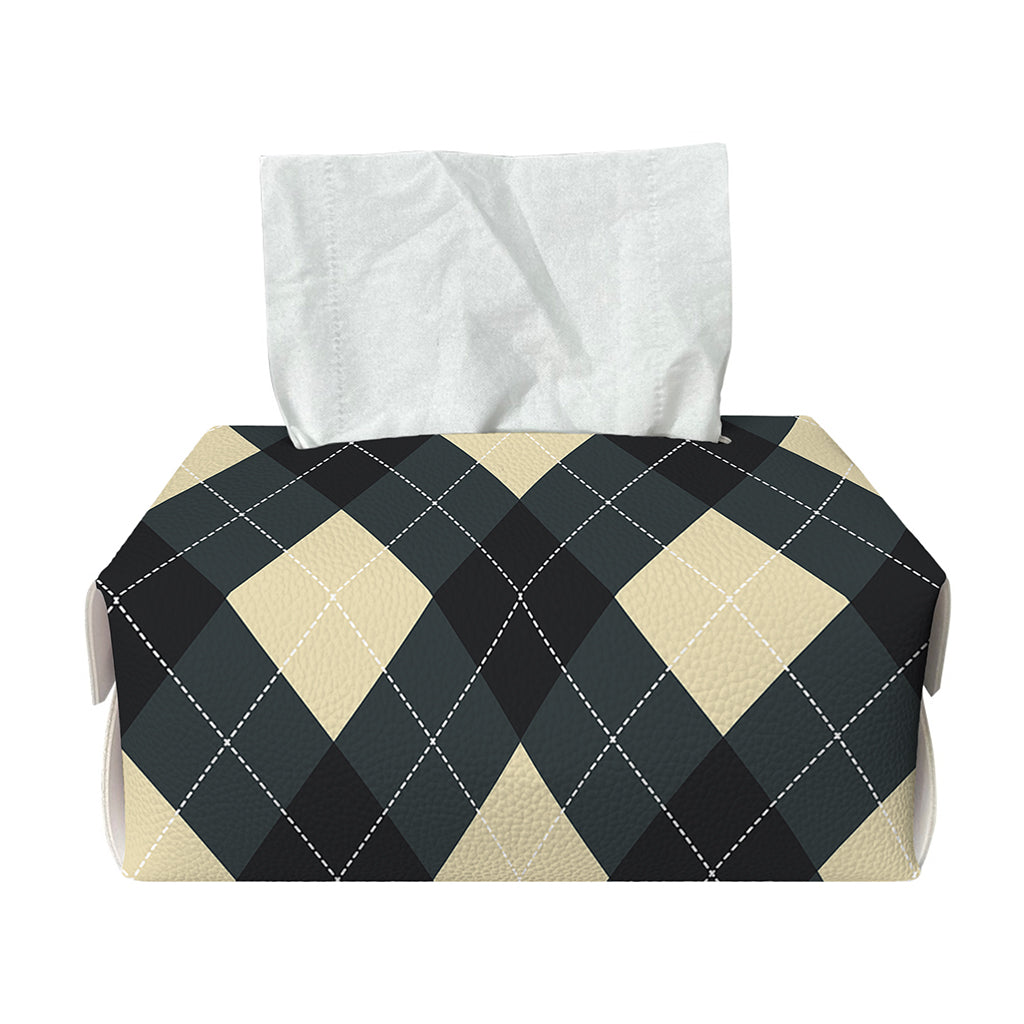 Spruce Blue And Beige Argyle Print Rectangle Tissue Box Cover