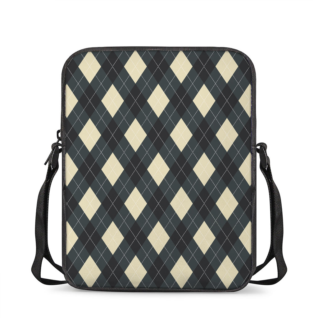 Spruce Blue And Beige Argyle Print Rectangular Crossbody Bag