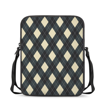 Spruce Blue And Beige Argyle Print Rectangular Crossbody Bag
