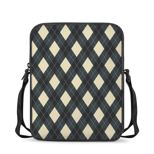 Spruce Blue And Beige Argyle Print Rectangular Crossbody Bag