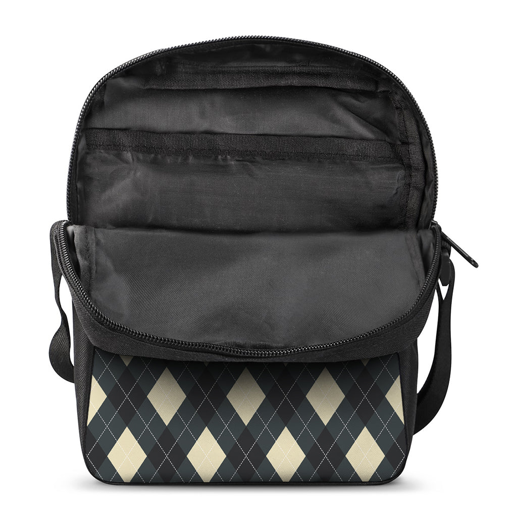 Spruce Blue And Beige Argyle Print Rectangular Crossbody Bag