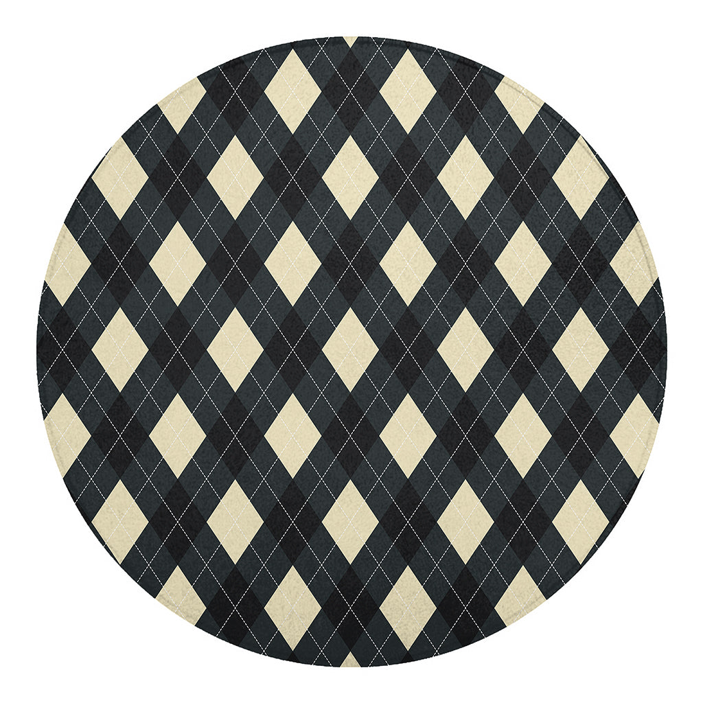 Spruce Blue And Beige Argyle Print Round Blanket