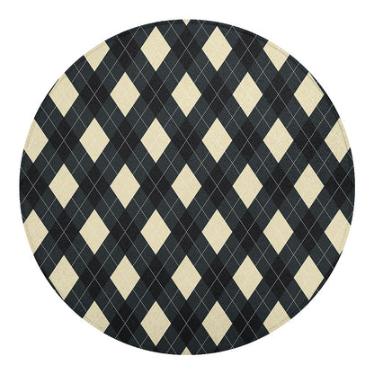 Spruce Blue And Beige Argyle Print Round Blanket