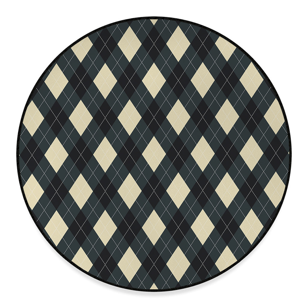 Spruce Blue And Beige Argyle Print Round Floor Mat