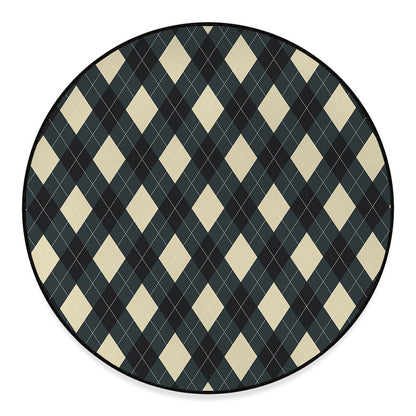 Spruce Blue And Beige Argyle Print Round Floor Mat