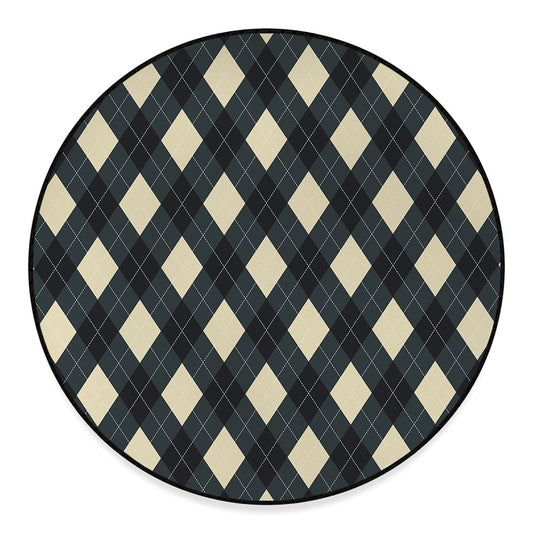 Spruce Blue And Beige Argyle Print Round Floor Mat