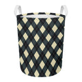 Spruce Blue And Beige Argyle Print Round Laundry Basket