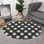 Spruce Blue And Beige Argyle Print Round Rug