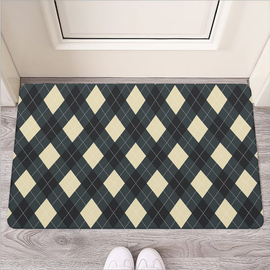 Spruce Blue And Beige Argyle Print Rubber Doormat