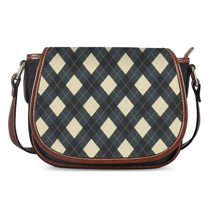 Spruce Blue And Beige Argyle Print Saddle Bag