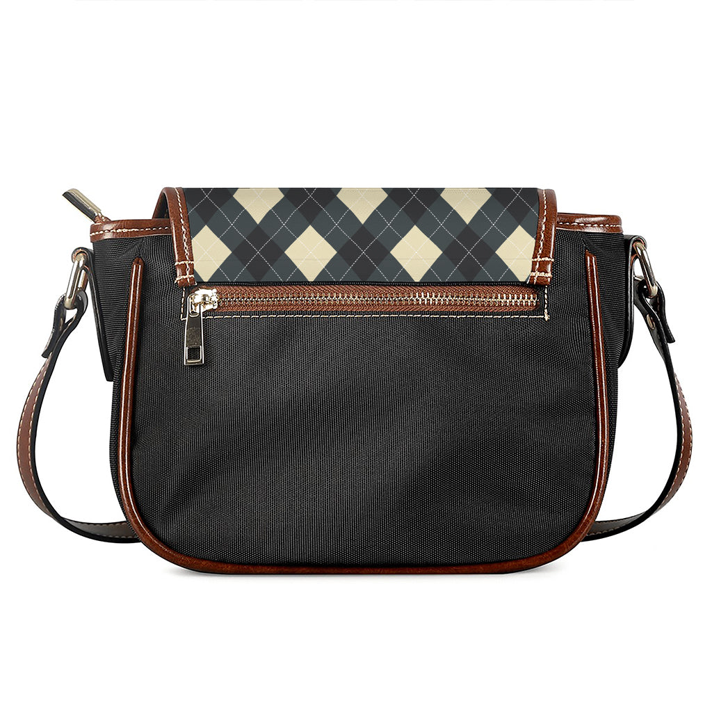 Spruce Blue And Beige Argyle Print Saddle Bag