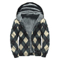 Spruce Blue And Beige Argyle Print Sherpa Lined Zip Up Hoodie