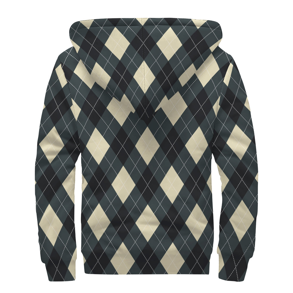 Spruce Blue And Beige Argyle Print Sherpa Lined Zip Up Hoodie