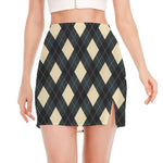 Spruce Blue And Beige Argyle Print Side Slit Mini Skirt