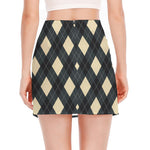 Spruce Blue And Beige Argyle Print Side Slit Mini Skirt