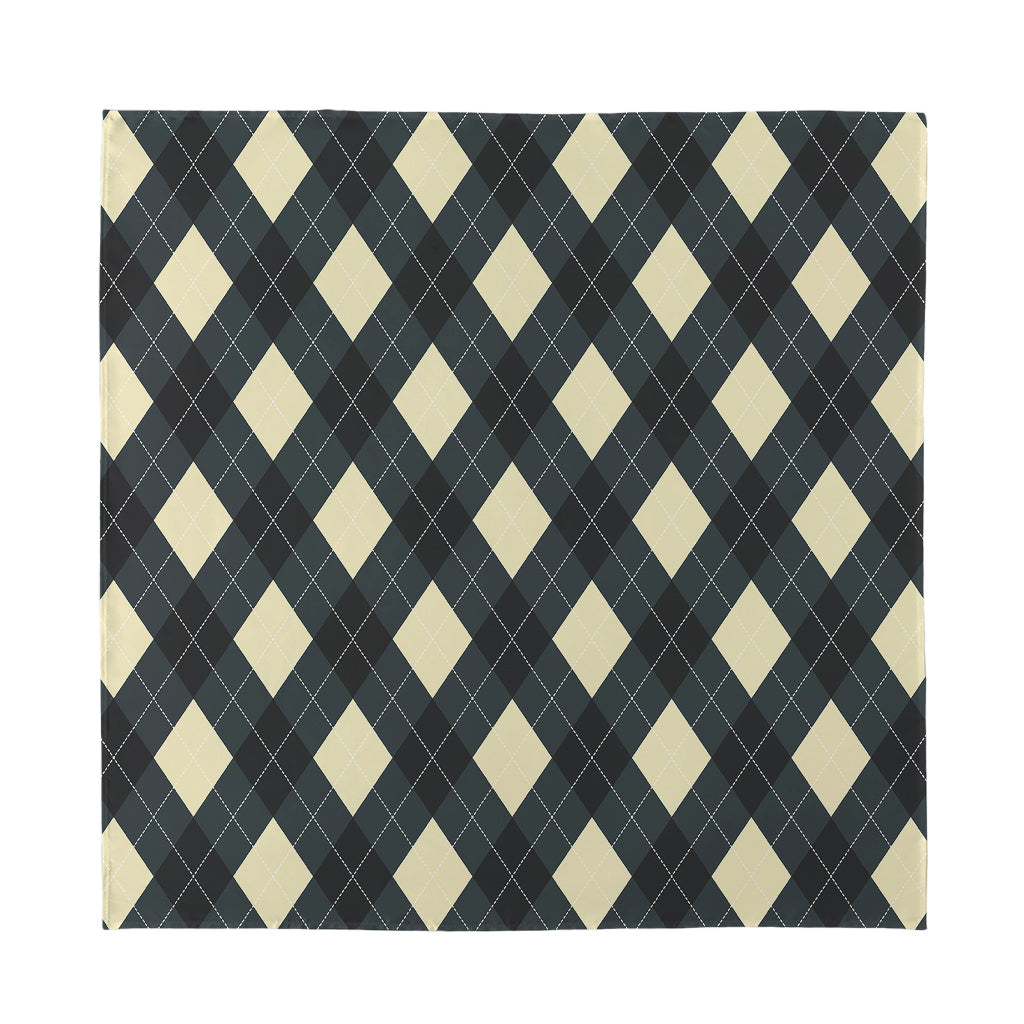 Spruce Blue And Beige Argyle Print Silk Bandana