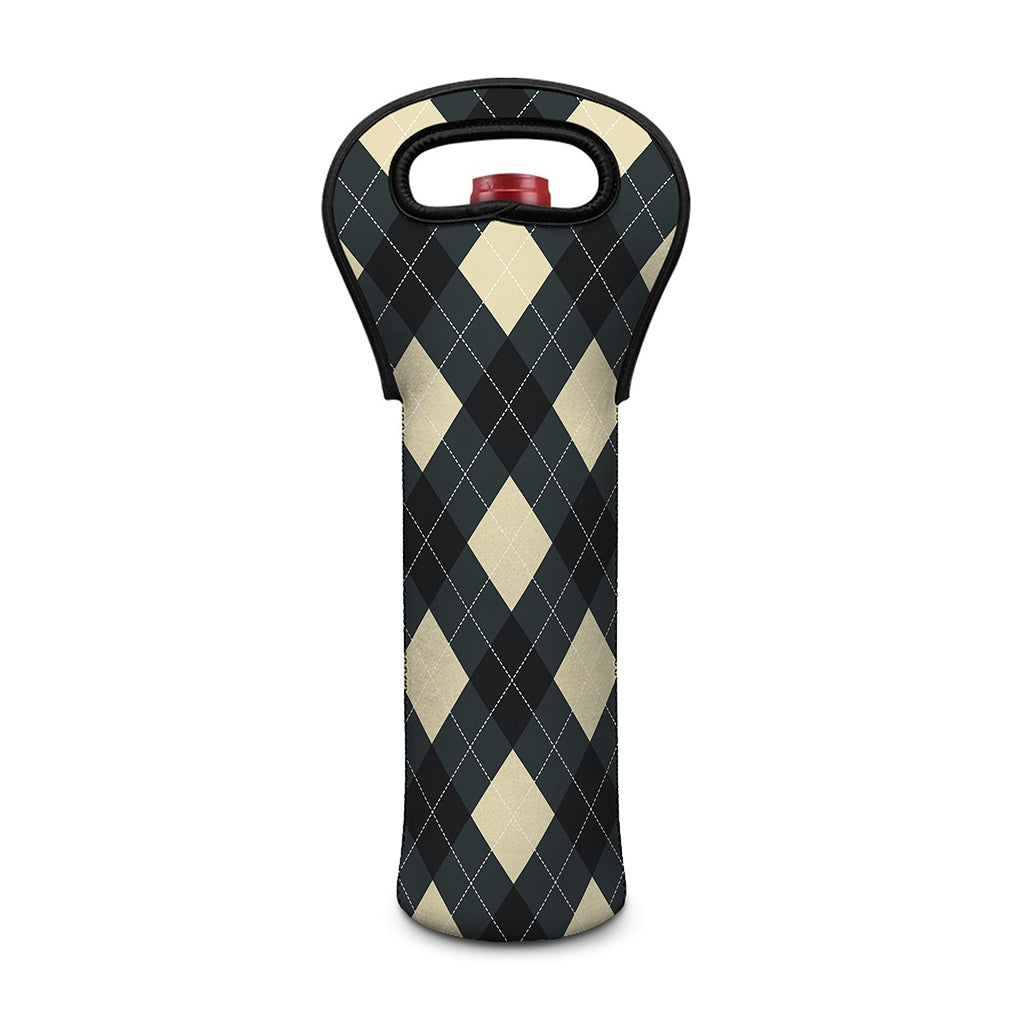 Spruce Blue And Beige Argyle Print Single Neoprene Wine Tote